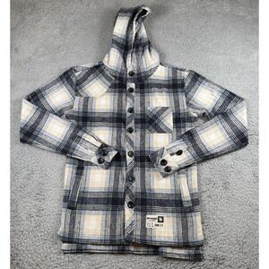 YoungLA Flannel Hoodie Jacket Mens Size Small Blue Plaid Long Sleeve Button Up